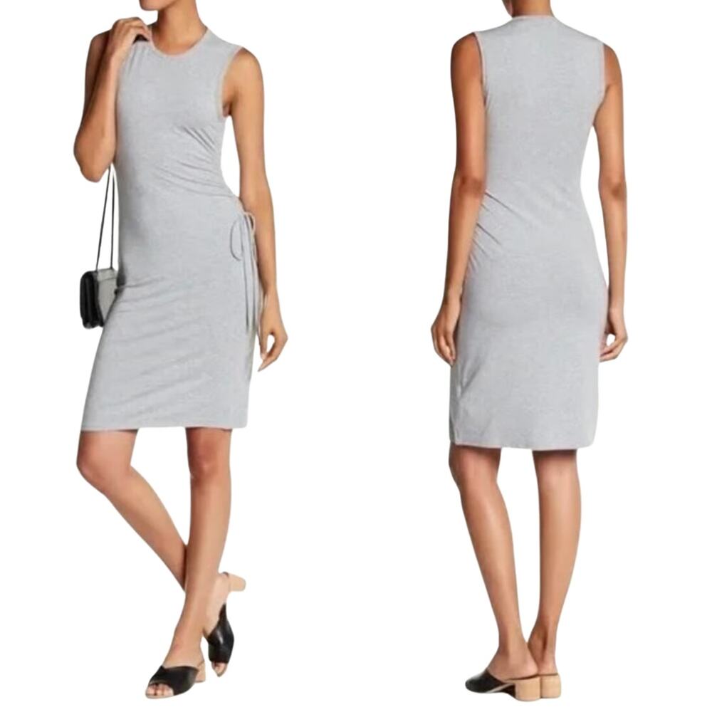 Theory Rimaeya DR Rubric Ruched Side Tie Jersey Knit Tank Dress Size Small Gray